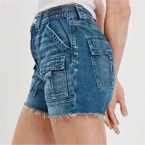 NWT AMERICAN EAGLE Highest Rise 90s Boyfriend Cargo Denim Jean Shorts Sz 8‎ - Picture 6 of 14